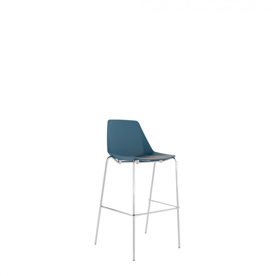 Polypropylene Shell High Stool With Upholstered Seat Pad and 4-Leg Chrome Steel Frame